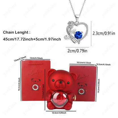 Orsacchiotto con Collana Cuore, Rosa e Brillante