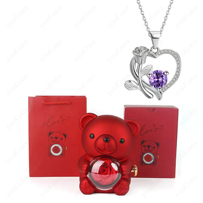 Orsacchiotto con Collana Cuore, Rosa e Brillante