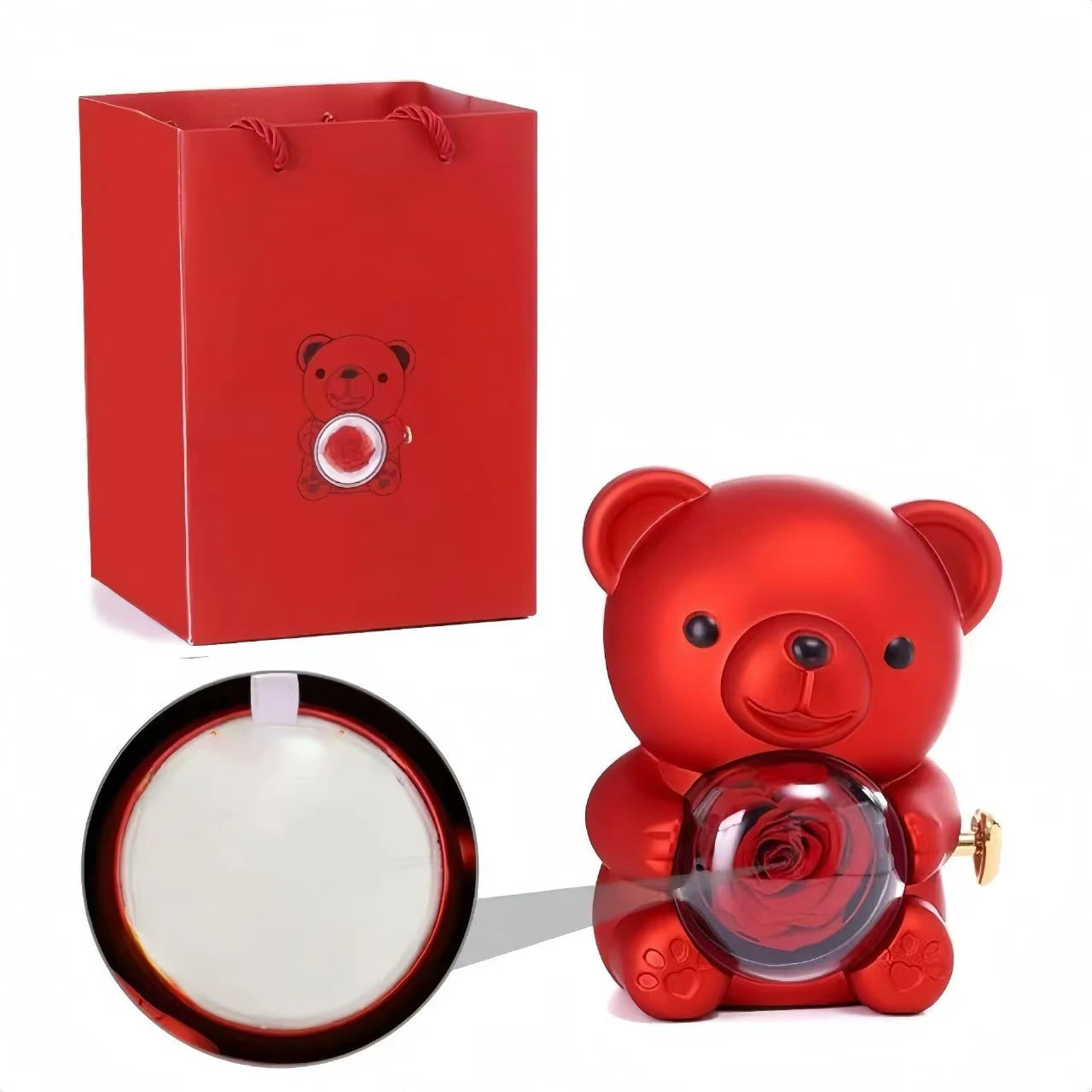 Orsacchiotto Portagioielli Romantico con Rosa Eterna