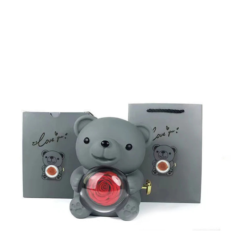 Orsacchiotto Portagioielli Romantico con Rosa Eterna